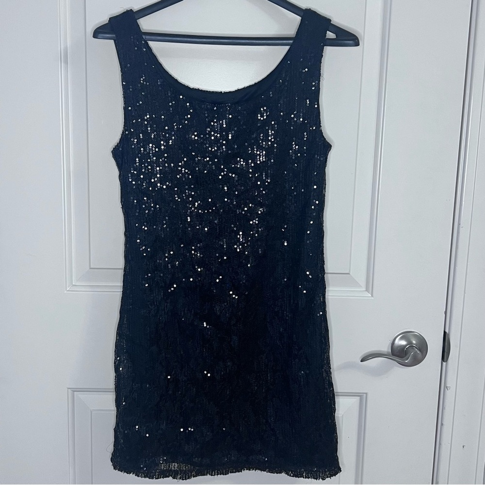 NELLA FANTASIA Black Sequin Dress. Sleeveless mini dress. Junior- Medium